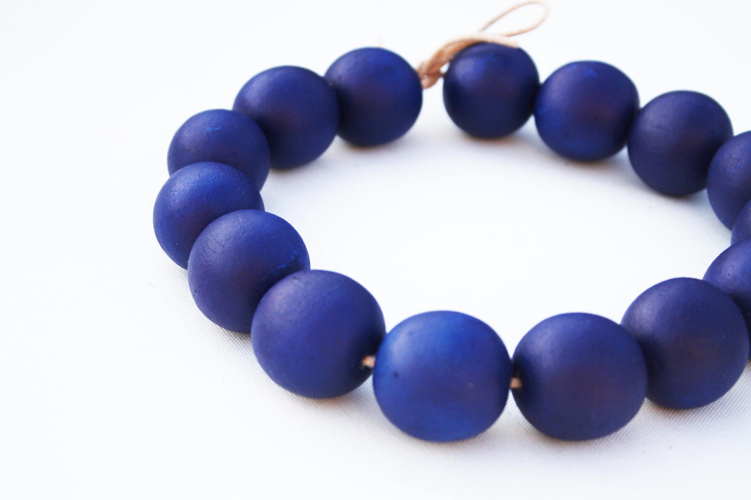 Navy - dark blue wooden necklace, round beads
