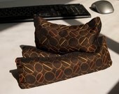 Designer wrist rest for computer keyboard and mouse, desk accessory (brown w/ rust circles).