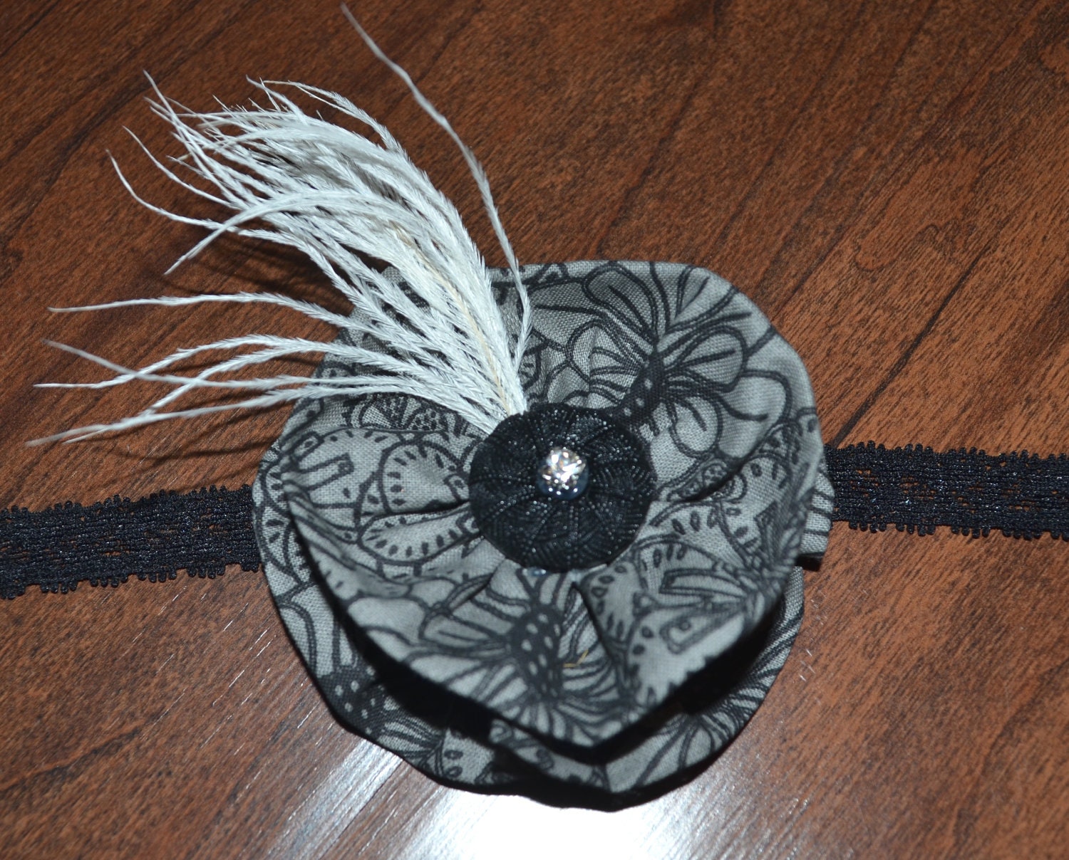 Vintage Headband feather headband flower hair clip baby child adult black gray