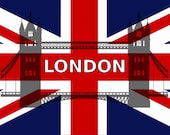 British Union Jack Flag London Tower Bridge Silhouette 14 x 11