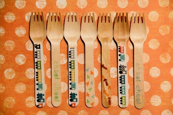 24 Wooden Forks or Spoons- Trains Il_570xn