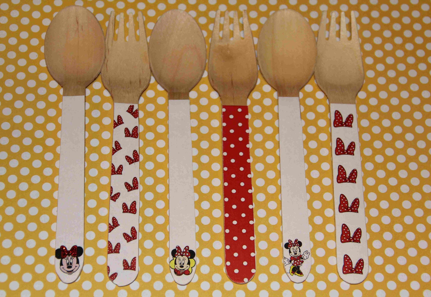 24 Wooden Forks or Spoons- Mickey or Minnie Mouse Il_570xn
