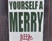 Christmas Sign, Christmas Decoration, Custom Wood Sign - Merry Little Christmas- Typography Word Art, Hand Painted Home Wall Decor