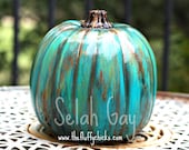 Gorgeous Thanksgiving Turquoise Aqua Hand Painted Pumpkin - TheFluffyChicks
