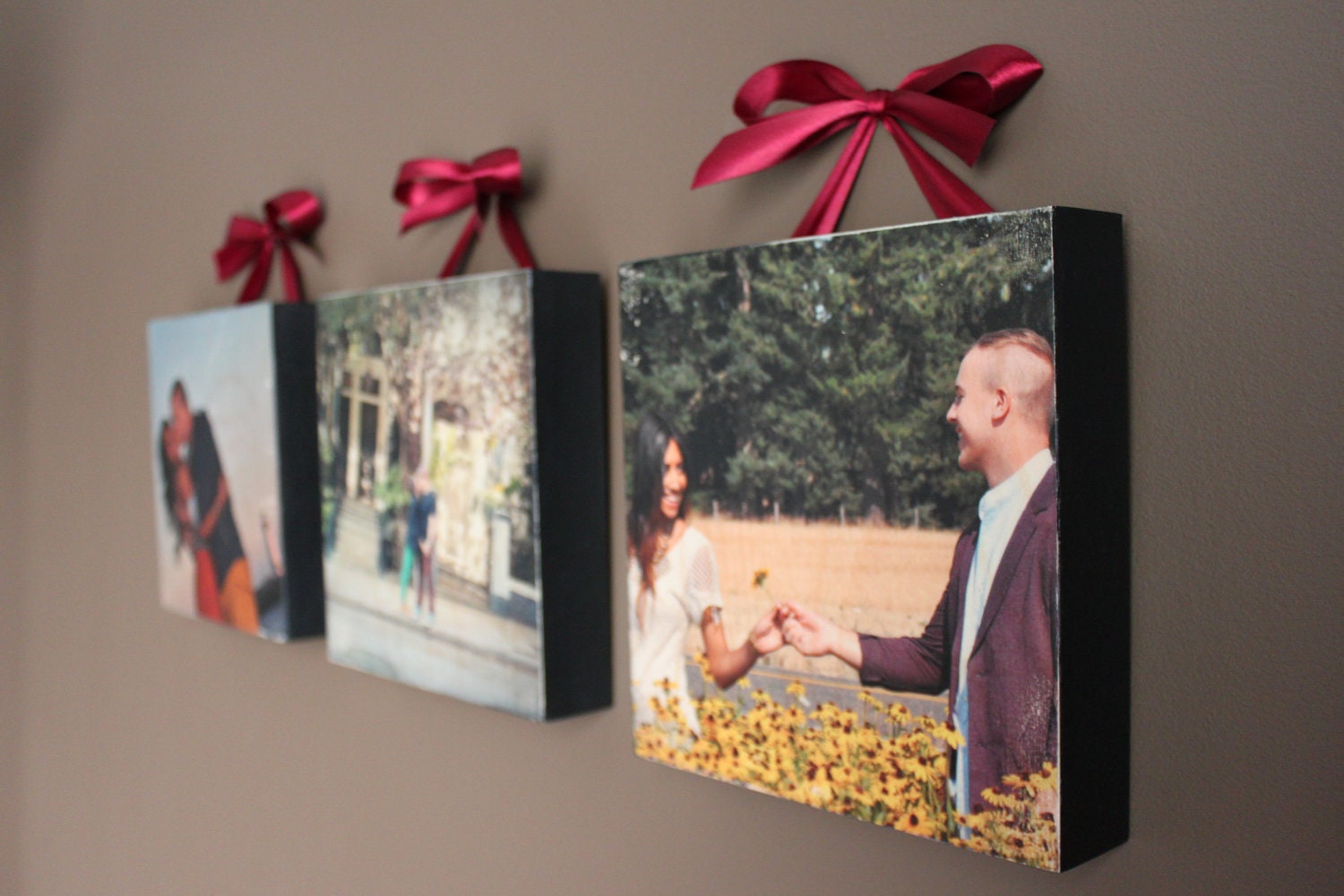 Custom Photo on Wood w/Ribbon Bow - Unique Gift - Distressed Look - 8x8 or 8x10 - Great Gift for Wedding, Grandparents