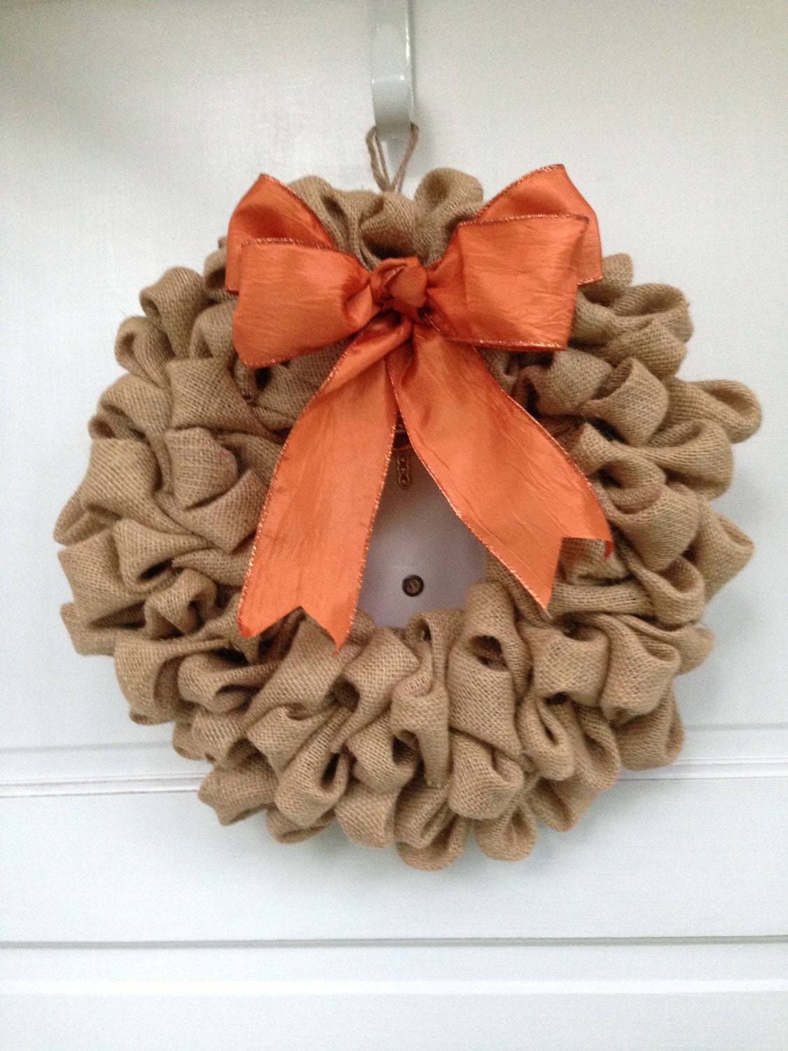 12" Light Brown Burlap Wreath with Orange Bow