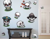 Assorted Skulls Vinyl Wall Decal Graphics 34x34" Home Decor for Halloween