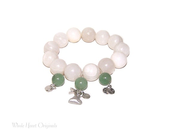 Green Aventurine BoHo Snow Quartz Natural White Round Stretch Bohemian Stacking Bracelet