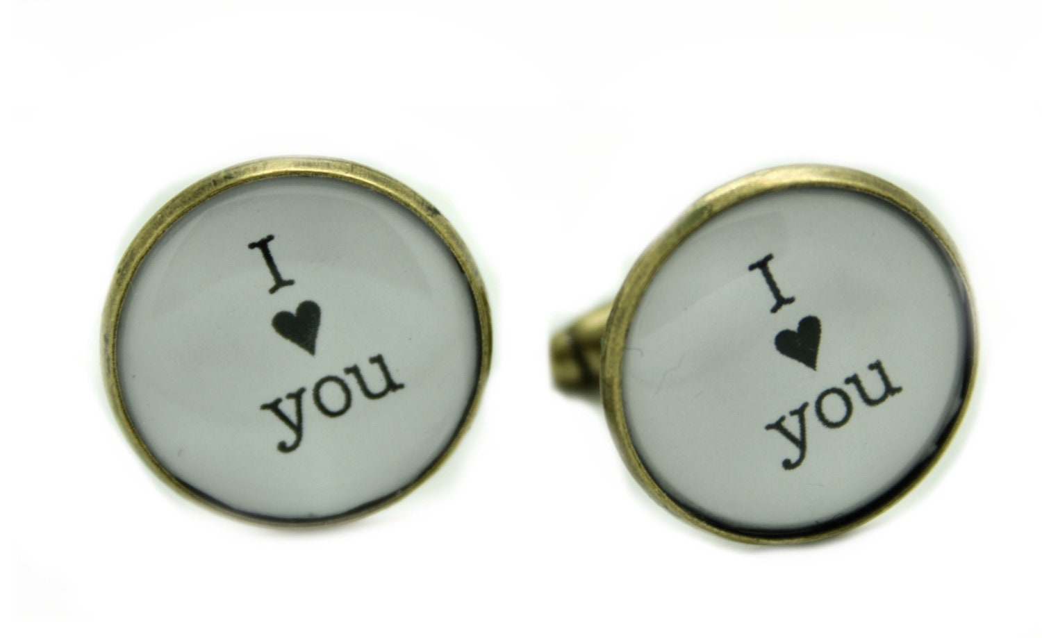I HEART you  - Wedding day Cufflinks keepsake gift for the groom,  father etc i love you WHITE