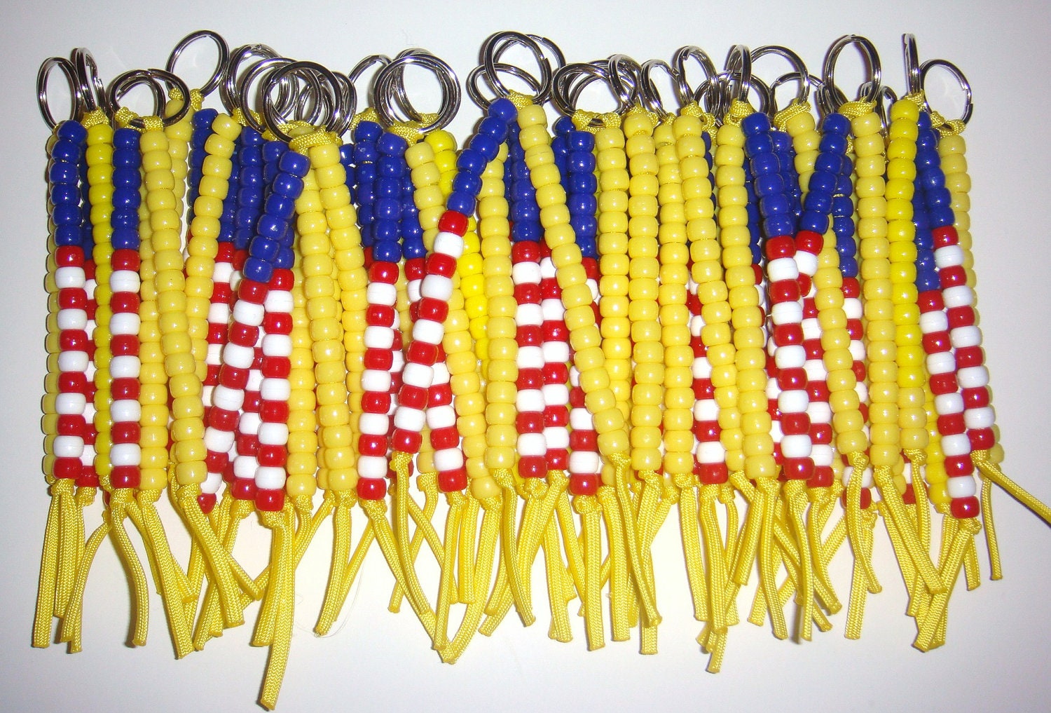 Military veteran keychain Patriotic keychains - Lot of 35 beaded keychains - american flag and yellow ribbon