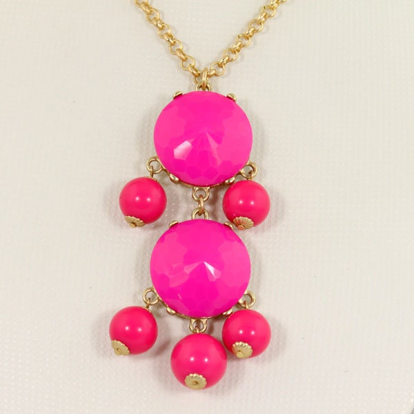 NEW Fuchsia/Hot Pink 2 Stone Bubble Necklace,Handmade Bib Necklace,Statement Necklace-BN094