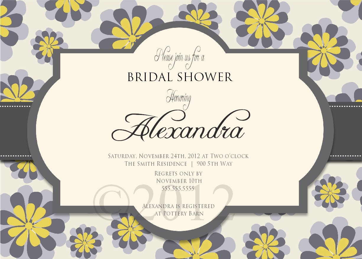 Vintage Gray Yellow Floral Rose Bridal Shower Invitation Baby Shower Invitation DIY Digital Printable Uprint  Laura Style 425