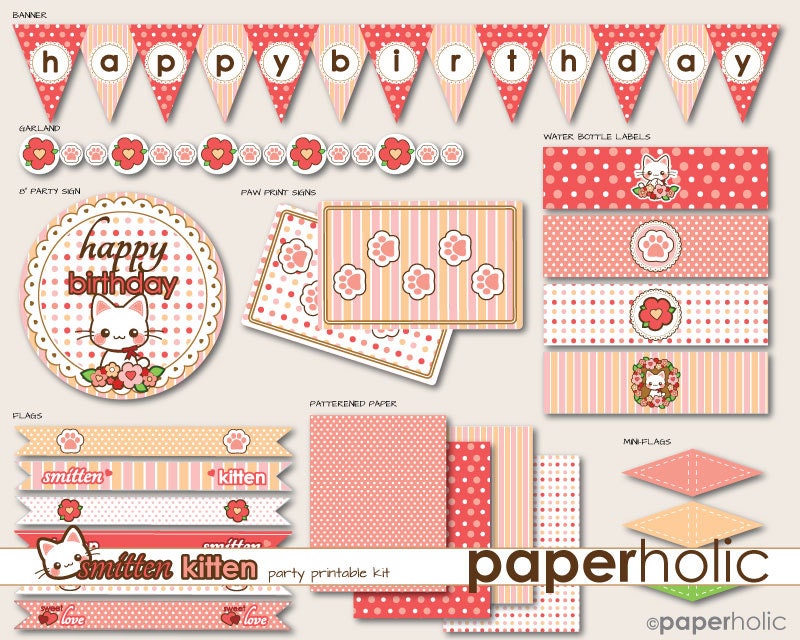 White Kitten Deluxe Party Kit - INSTANT DOWNLOAD - Printable Birthday Supply Décor by Paperholic - great for showers too Il_170x135