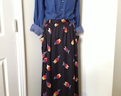 25% sale: Black tulip print full maxi skirt sz L