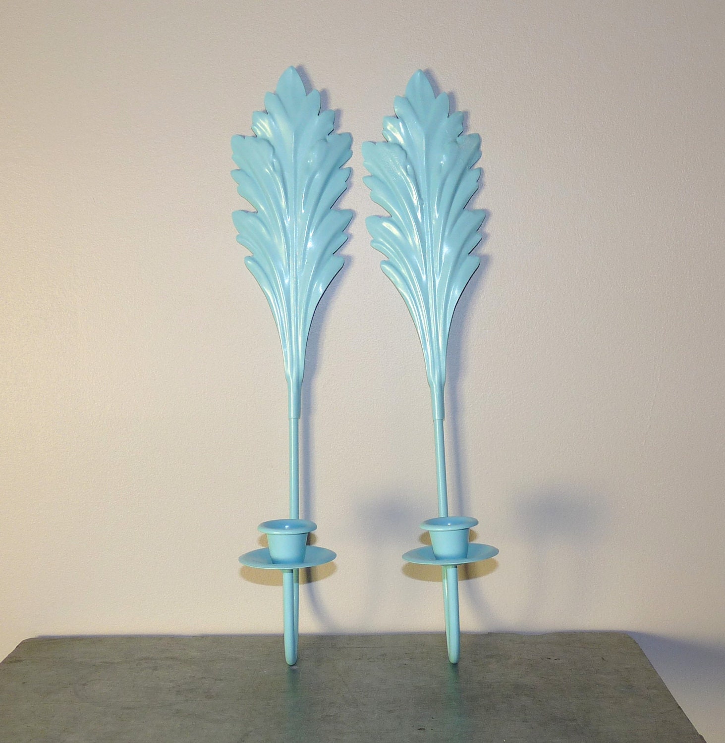 Wall Decor, Candlestick Holders, Turquoise Upcycled Wall Decor, Set of 2, Home Decor, Office Decor, Shabby Chic, Country Decor, Leaf Motif
