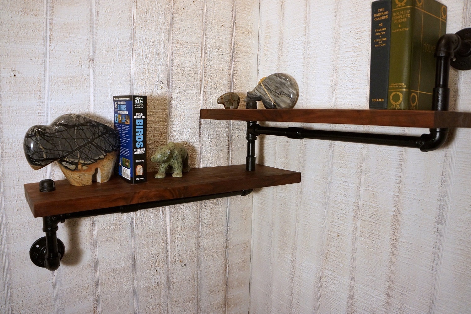 Corner Curio Reclaimed Oak and Iron Two Tier Shelf