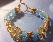 Beautiful Baby Blue Chalcedony, Crystal and Copper Bracelet - SkippyBeeds