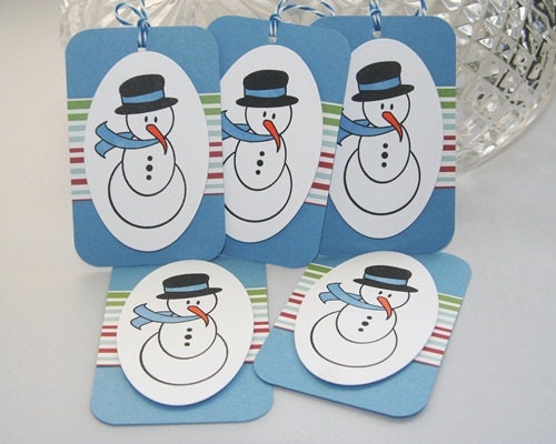 Snowman Christmas Holiday Gift Tag Set in Blue