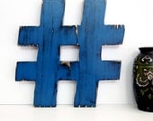 Hashtag in Navy Pine Wood Sign Wall Decor Rustic Americana Trendy Social Media Pound sign