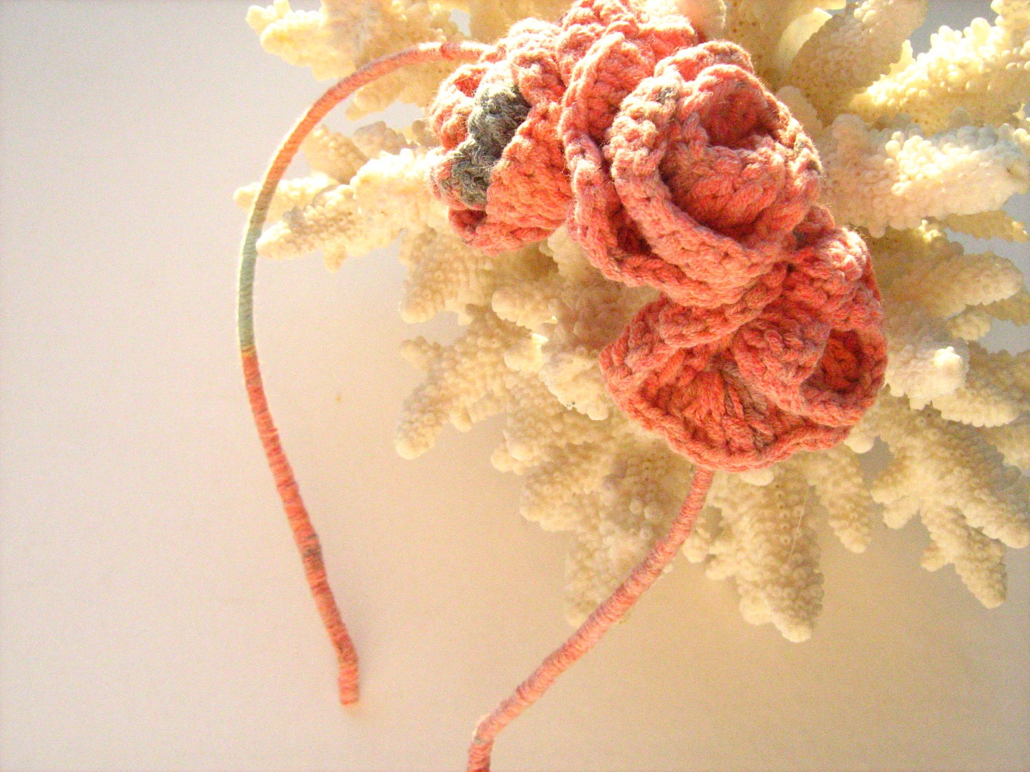 Headband with crochet roses , gift for her, gift ideas, marbled cotton yarn