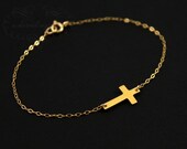 Sideways Cross Bracelet . Gold Cross Bracelet . Cross Jewelry . 14k Gold . Cross Charm Bracelet.Side Cross Bracelet.Christian Faith Jewelry