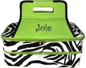 Lime Green Trim Zebra Insulated Double Casserole Free Embroidery - MonogramExpress
