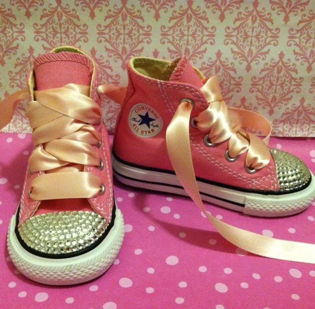 PRINCESS PINK SHOES - Princess Birthday Party - Swarovski Crystals - Sparkle Toes - Halloween costume - Pink Converse shoes- Sizes 2-13
