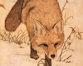 Red Fox - Silent Stalker - Limited Edition Original Archival Print, Fine Art Print, Animal Print, Red Fox Artwork, Nature Woodburning