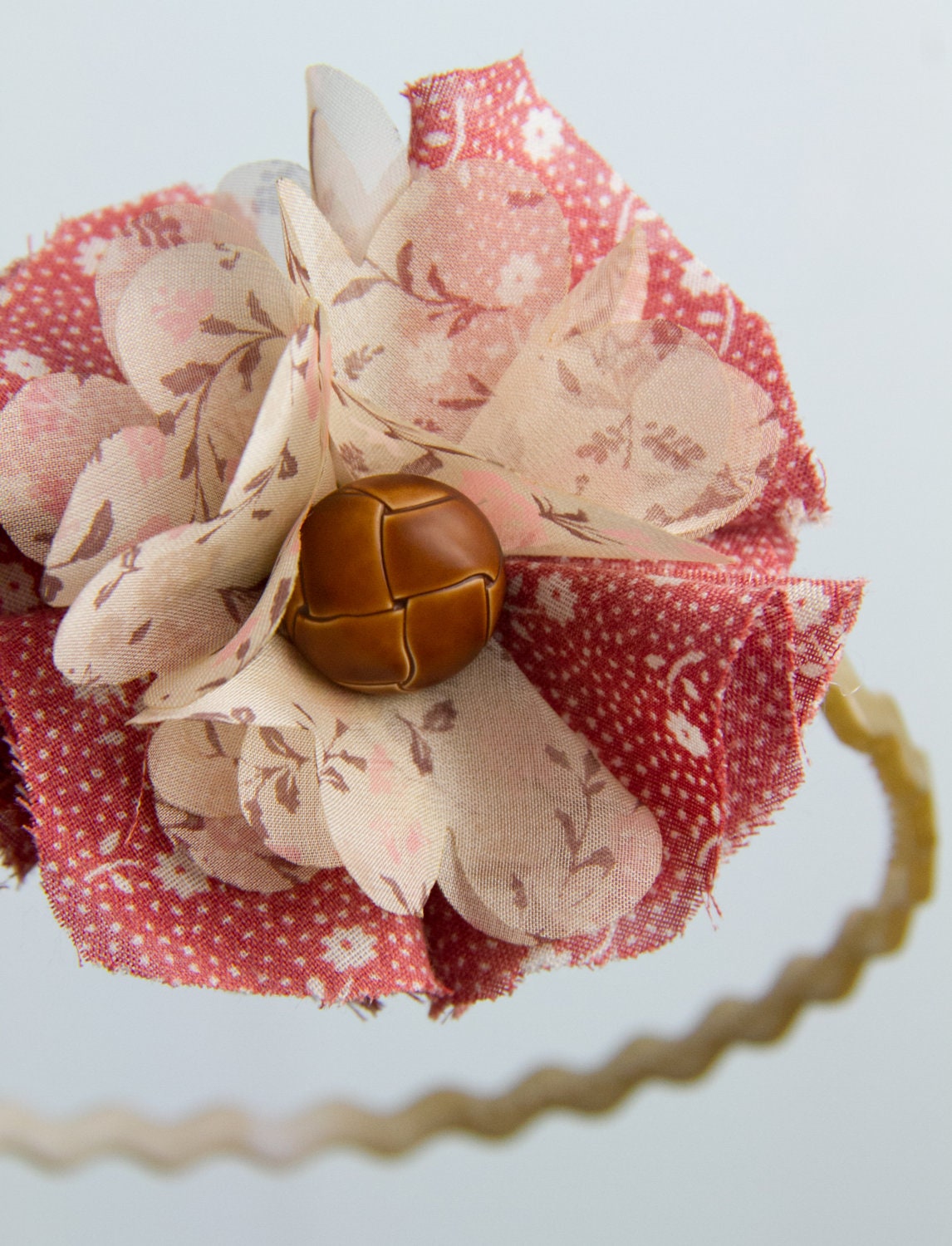 Romantic Floral Fabric Pink And Beige Headband, Elegant Headband, Girls Headband, Leather Button Headband, Toddler Headband
