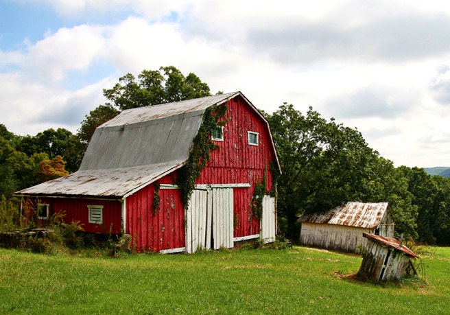 SALE Red Barn - Rural Midwest Photography barn, sky, 8x10 photo HDR