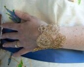 Handmade crocheted gold color, silver plated copper wire lace bracelet