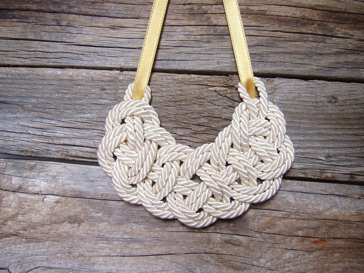 White Rope necklace Satin ribbon and rope White Gold