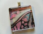 OOAK Pink Black White Butterfly Wing Square Recycled Material Glass Tile Pendant Abstract Necklace Nature Bug Insect Upcycled Paper Jewelry