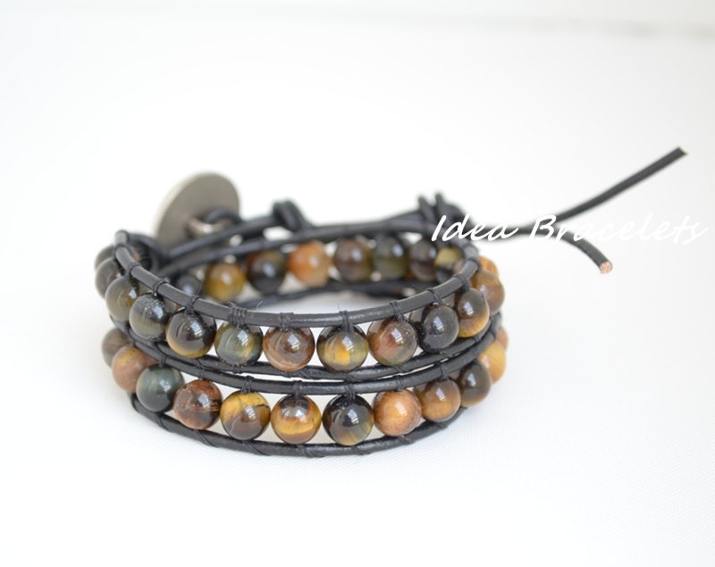 Tiger eye bracelets Chan Luu inspired bracelets Leather bracelets Wrap bracelets Gemstone bracelets Chic Boho Anchor button