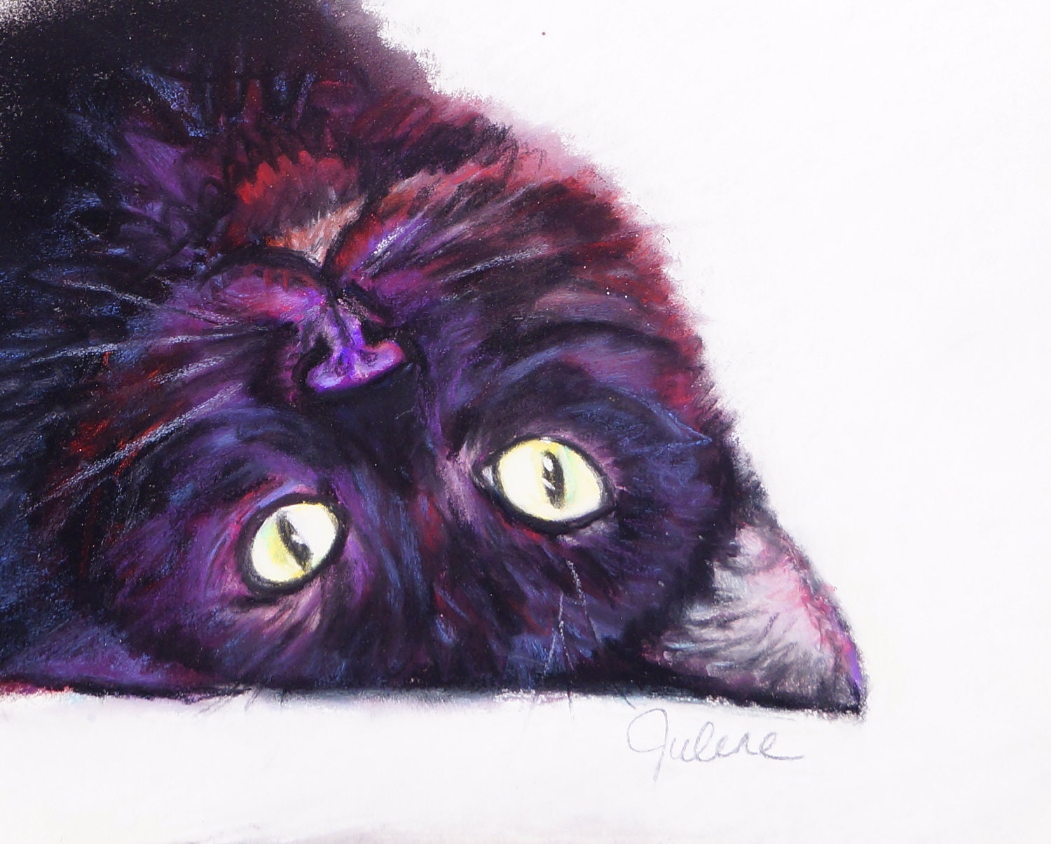 Black Kitty Rolling Over: Original Pastel Painting - ArtByJulene