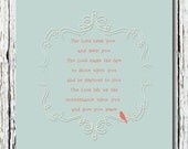 Christian Scripture Numbers 6:24-26 Print, Kids Wall Art, Christening Gift, gift for godchild from godparents, Poster 8 x 10