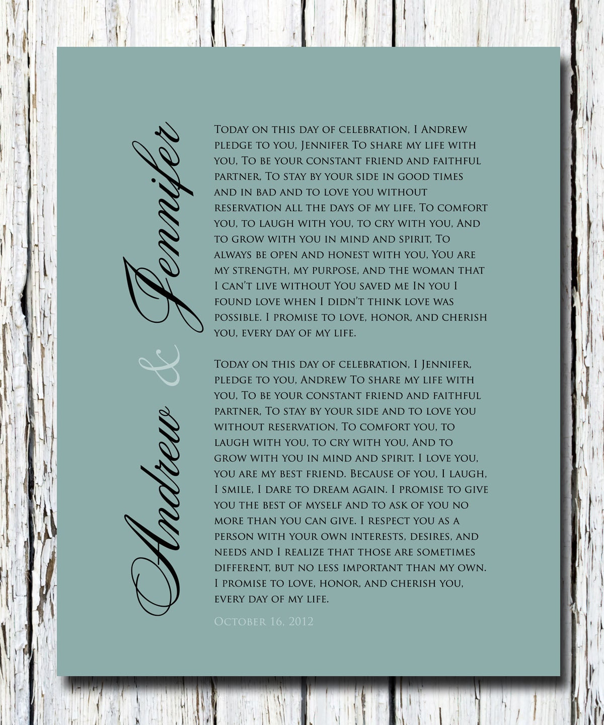 Personalized 1st PAPER Anniversary Gift, Our WEDDING VOWS Print, First Anniversary Gift idea, Poster 8 x 10, Choose Colors and Font