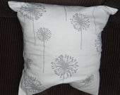 Lacey Pillow Cover in White with Grey Dandelions 18x18