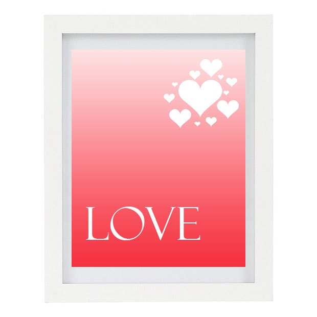 40% OFF SALE Love Typography Print, Hearts, Ombre, Wedding Decor, Red Home Decor, Wall Art 8 x 10 Print