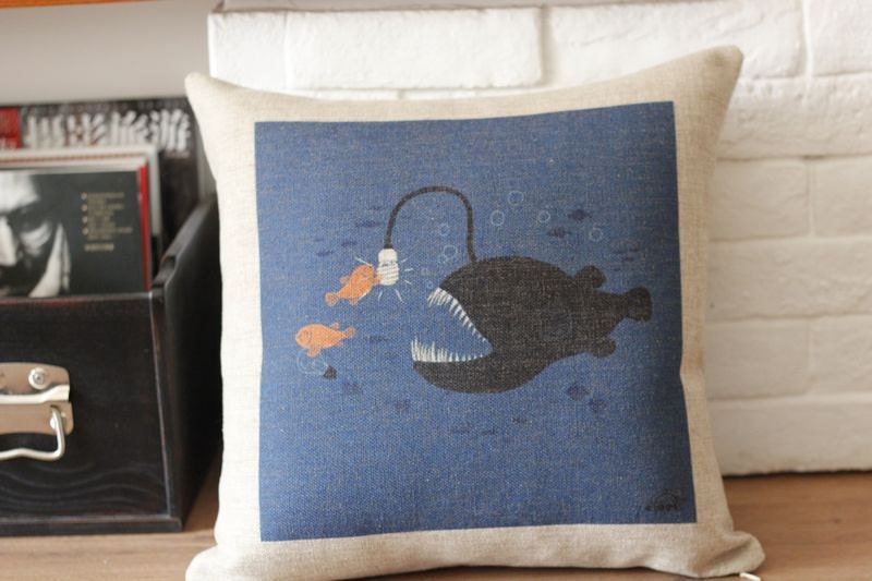 fish design cotton throw pillow cover // housewares decorative pillow
