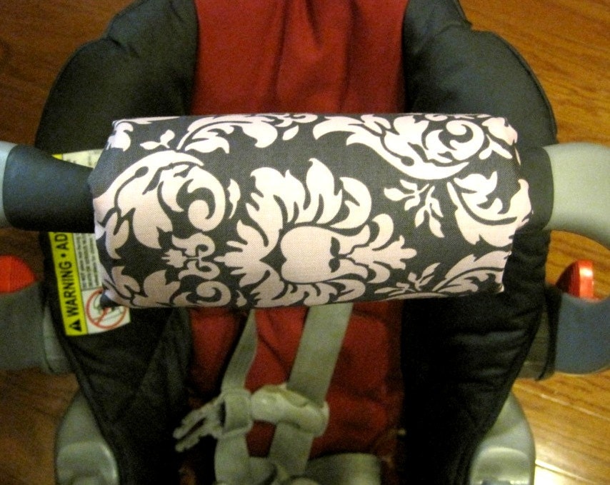 Car Seat ARM PAD Handle Cushion - Cute Pink Grey Damask Print