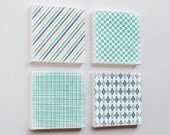 Art Canvas 6x6 - set of four 4 geometric pattern canvas prints blue green turquoise stripes argyle polka dot