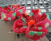 Bright Pink Flower Printer  Fabric Hair Clip