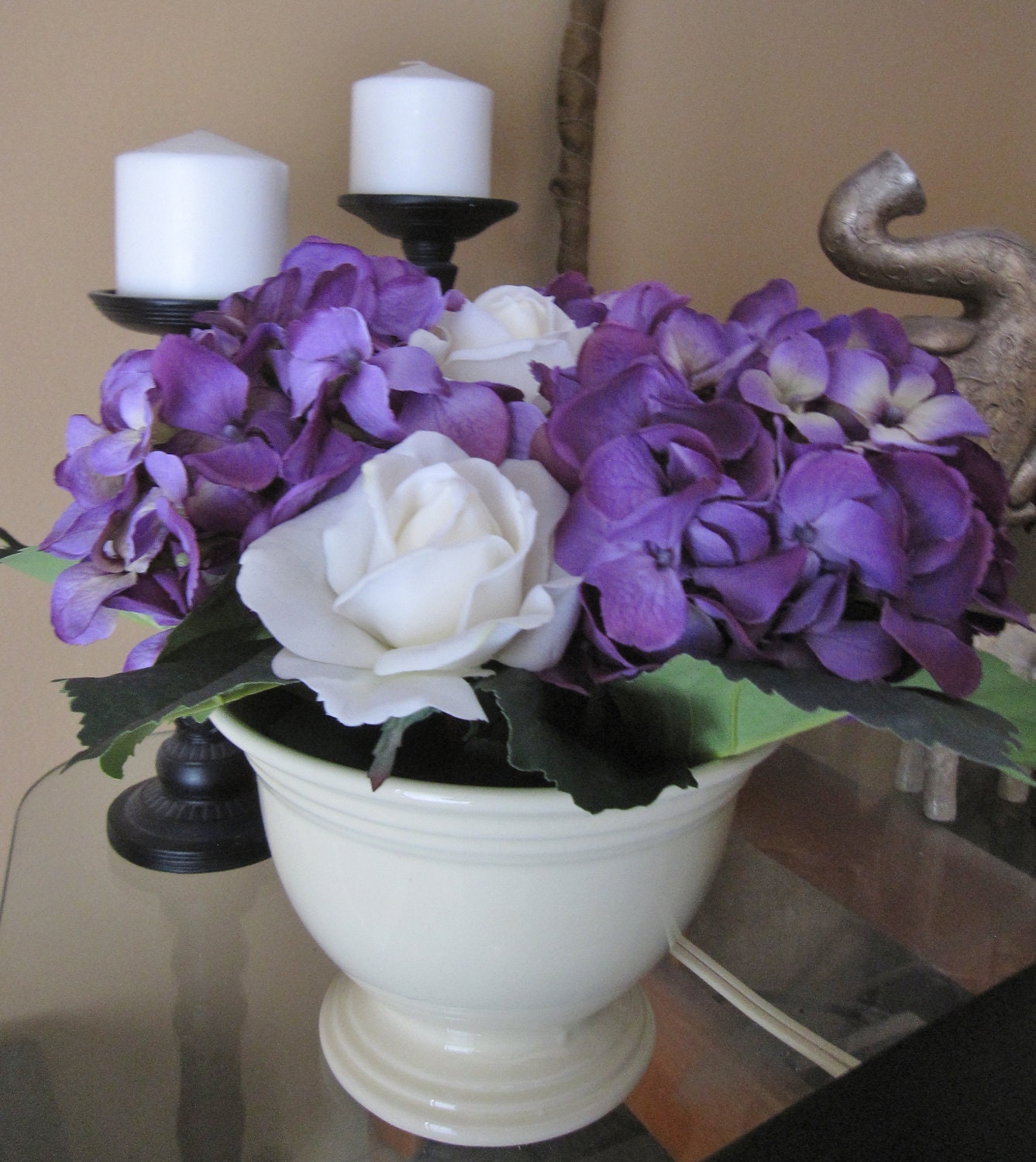 Hydrangea floral arrangement,natural touch rose floral arrangement,floral decor,centerpiece,spring decor,ceramic,home decor,table decor,rose