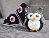 Crochet baby sneakers and owl toy