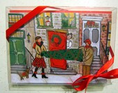 Boxed Holiday Cards:  BRINGING HOME the TREE. whimsical, colorful  reproductions of original art by Michelle Winters
