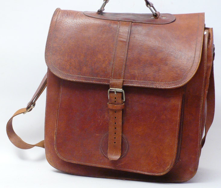 1960'S VINTAGE leather Travel Laptop bag Adjustable Shoulder Strap messenger bag retro