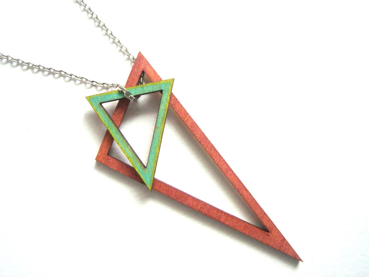 Geometric Necklace, Wood Triangles Necklace,Geometric Jewelry
