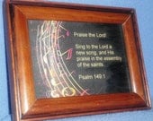 Colorful Music Notes-Psalm 149:1-original Christian print in antiqued wooden frame-wall hanging or table setting-wall decor for home decor