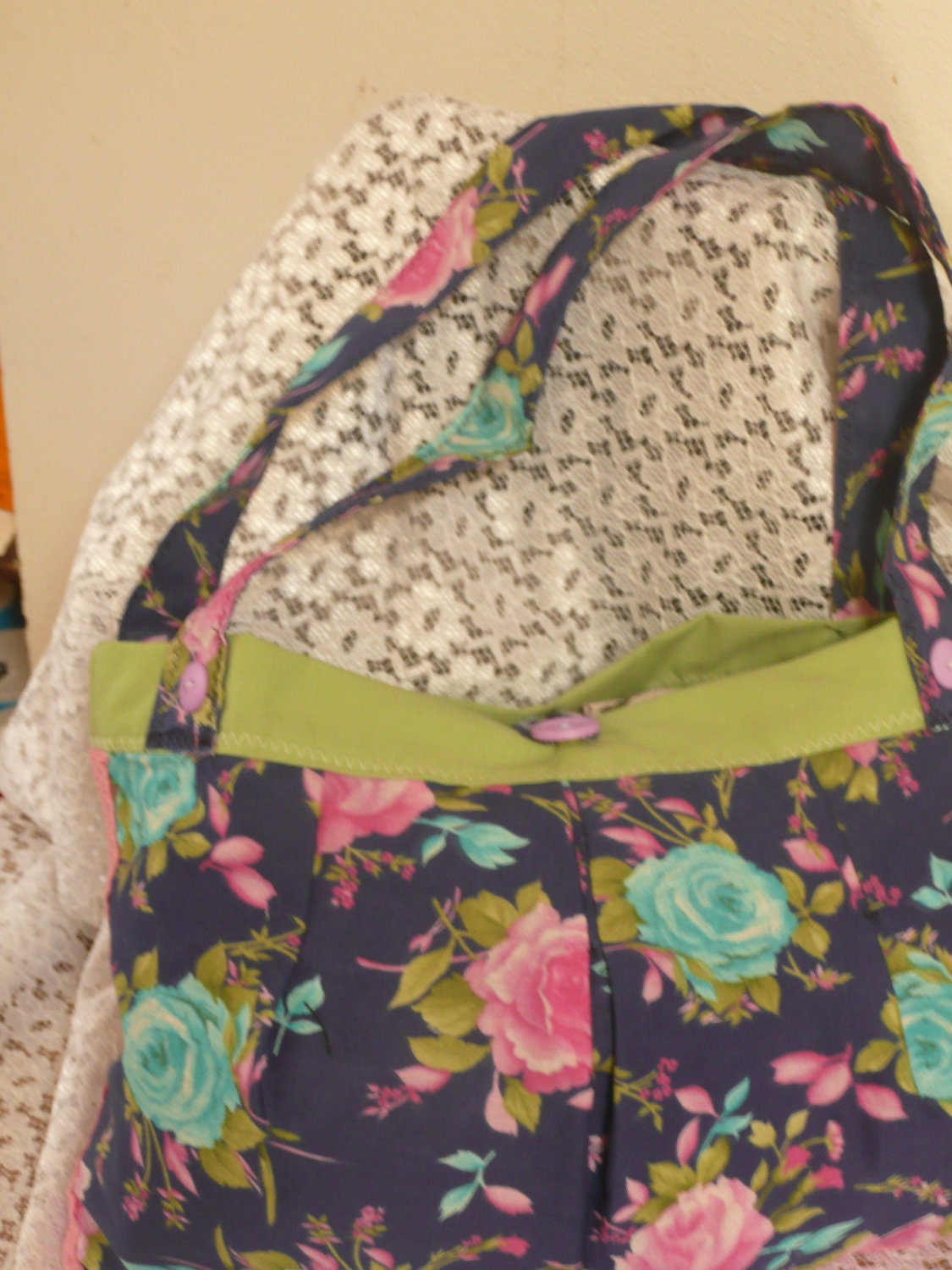 Purse,Bag/Navy Blue with Pink & Teal flowers/P1040848-20120814 item number
